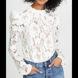 WAYF Erika Puff-Sleeve Lace Top - L new